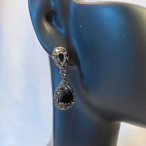 Black  Stone Teardrop Earrings